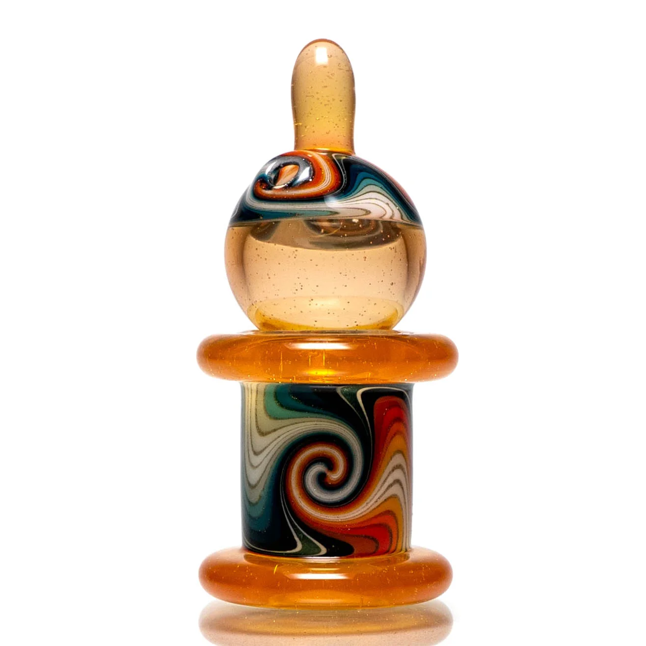 Unity Glassworks - Worked Directional Bubble Cap - Thomas' T. Orange w/ Fire & Ice
