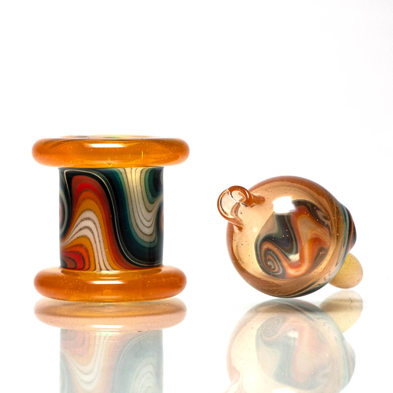 Unity Glassworks - Worked Directional Bubble Cap - Thomas' T. Orange w/ Fire & Ice - Image 2