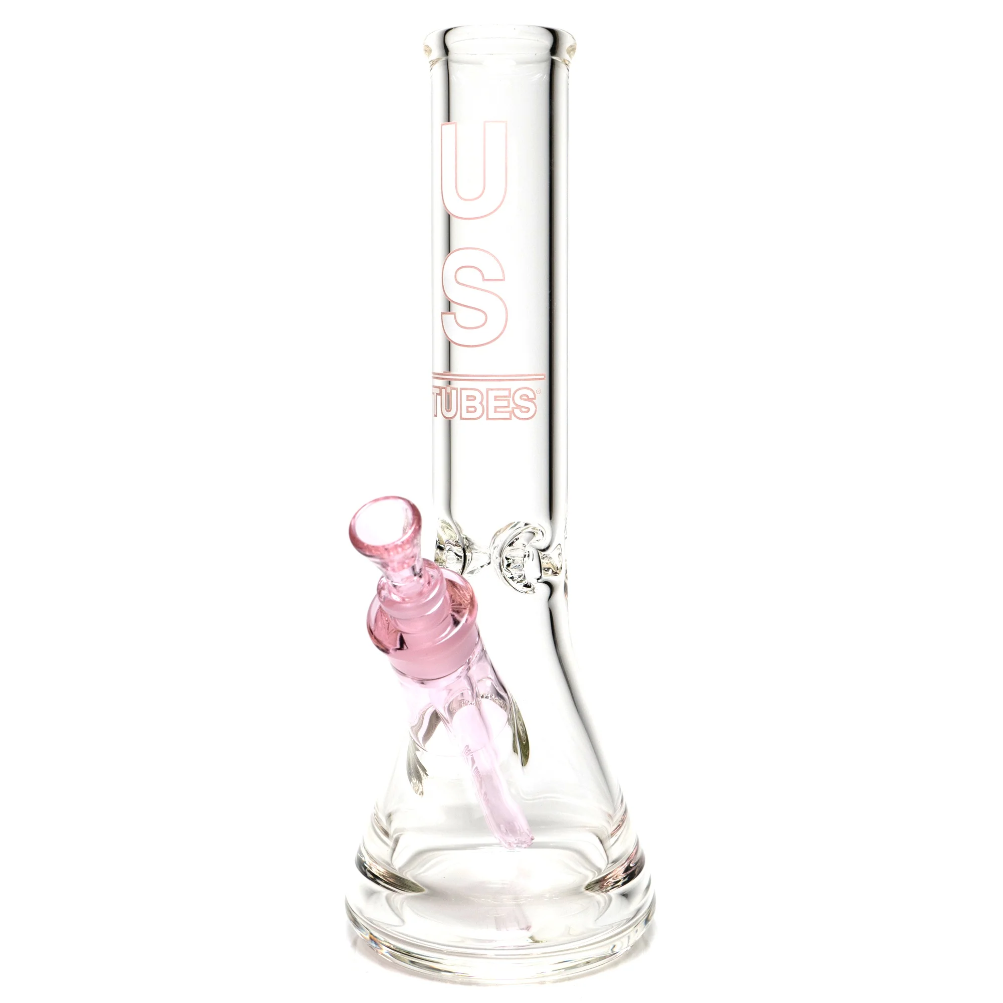 US Tubes - 13" Beaker 50x7 - White & Pink Vertical Label w/ Pink Slide