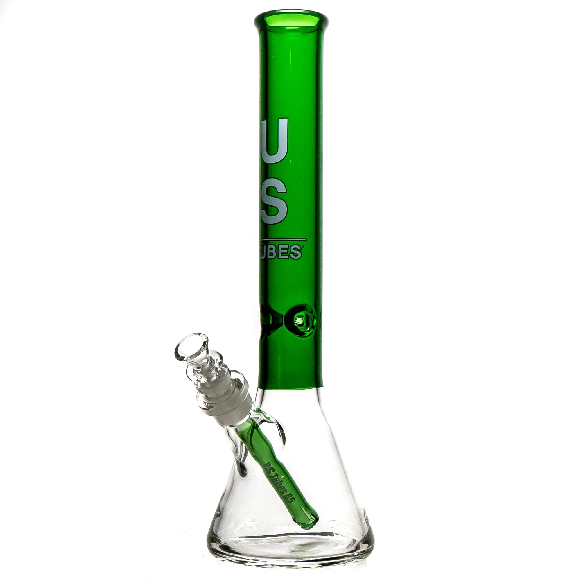 US Tubes - 16" Beaker 50x7 w/ 24mm Joint - Green Neck - White & Green Vertical Label