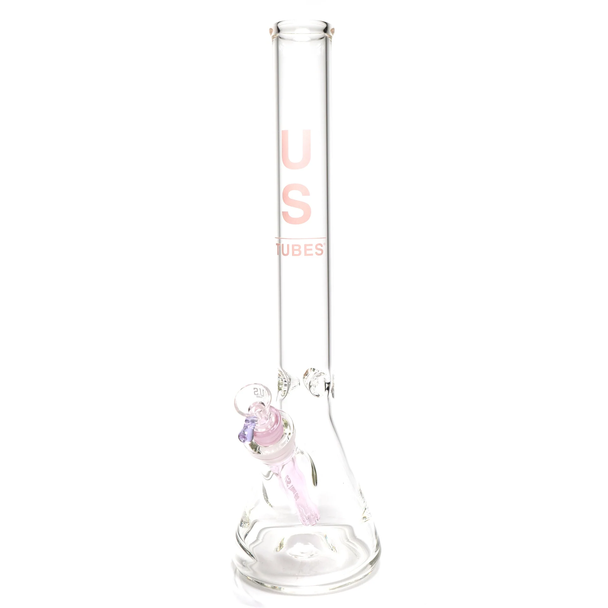 US Tubes - 18" Beaker 50x5 w/ 24mm Joint - Pink Vertical Label w/ Purple Handle Slide