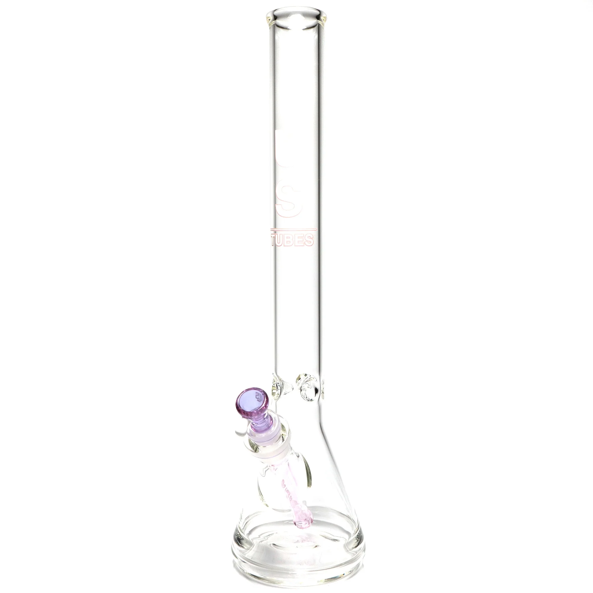 US Tubes - 20" Beaker 50x5 w/ 24mm Joint - White & Pink Vertical Label w/ Purple Slide
