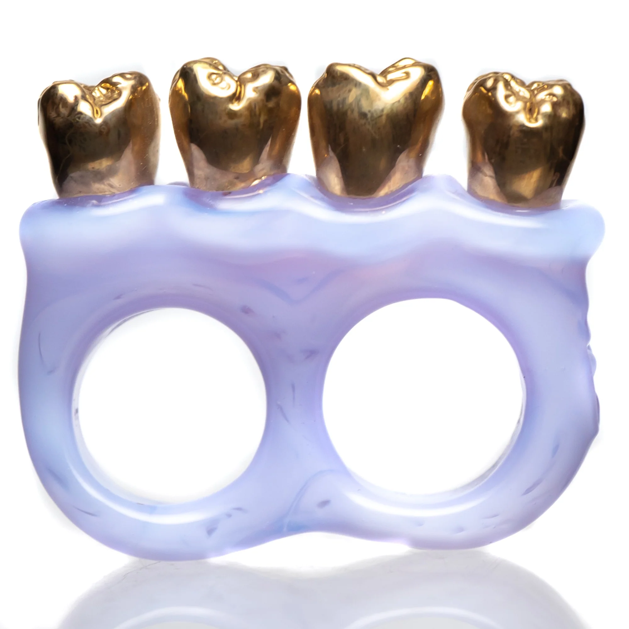 Zii - 2 Finger Ring - Pink w/ Gold Teeth